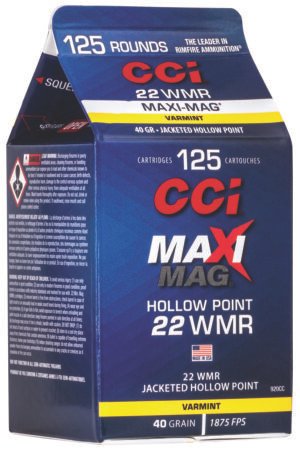 CCI 920CC Maxi-Mag Rimfire 22WMR 40gr Jacketed Hollow Point 125 Per Box/10 Case