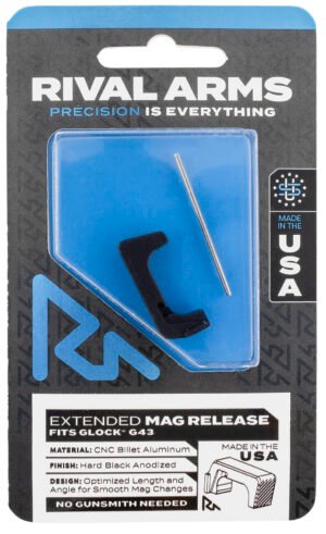 Rival Arms RA72G003A Magazine Release  Extended Black Anodized Aluminum for Glock 43
