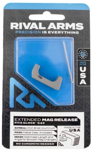 Rival Arms RA72G003D Magazine Release  Extended Silver Aluminum for Glock 43