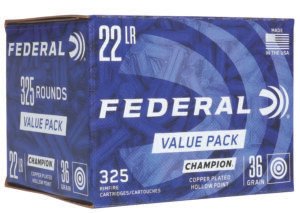 Federal 725 Champion Training Value Pack 22LR 36gr Copper Plated Hollow Point 325 Per Box/10 Case