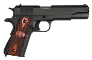 Auto-Ordnance 1911BKO9W 1911 A1 GI Spec 9mm Luger 9+1 5" Stainless Steel Barrel, Matte Black Serrated Carbon Steel Slide & Frame w/Beavertail, Checkered Wood w/Integrated US Logo Grip