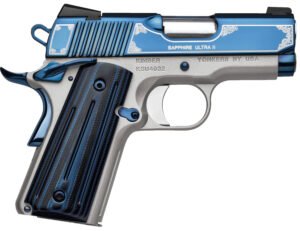 Kimber Mfg, Inc 3200273 Ultra II  9mm Luger 8+1 3" Stainless Match Grade Barrel, Engraved Sapphire Blue PVD Serrated Stainless Steel Slide, Satin Silver Aluminum Frame w/Beavertail, G10 Grip