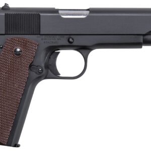 Auto-Ordnance 1911BKO9 1911 A1 GI Spec 9mm Luger 9+1, 5" Stainless Steel Barrel, Matte Black Serrated Carbon Steel Slide & Frame w/Beavertail, Brown Checkered Polymer Grip