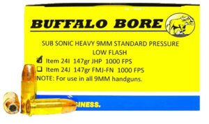 Buffalo Bore Ammunition 24I20 Subsonic Strictly Business 9mmLuger Subsonic 147gr Jacketed Hollow Point 20 Per Box/12 Case