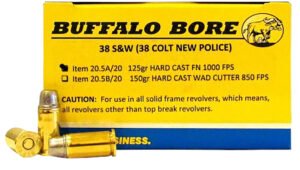 Buffalo Bore Ammunition 205A20 Personal Defense Strictly Business 38S&W 125gr Hard Cast Flat Nose 20 Per Box/12 Case
