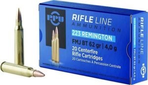 PPU Rifle Ammunition .223 Remington FMJ BT 62gr 3042 fps 20/ct